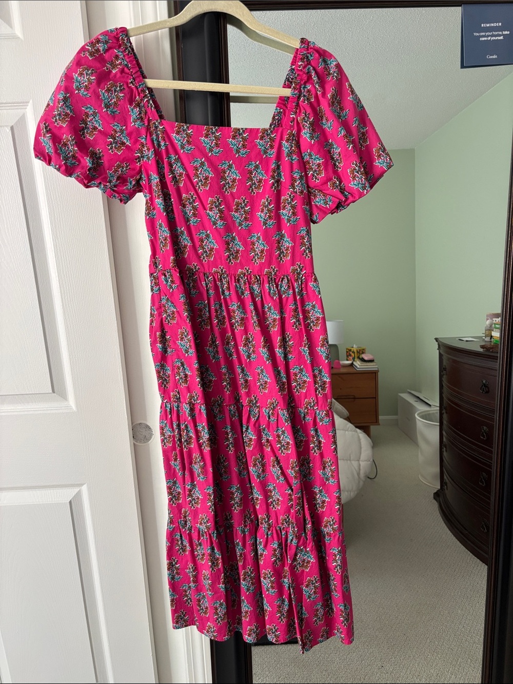 J. Crew Hot Pink Floral Square-Neck Midi Dress